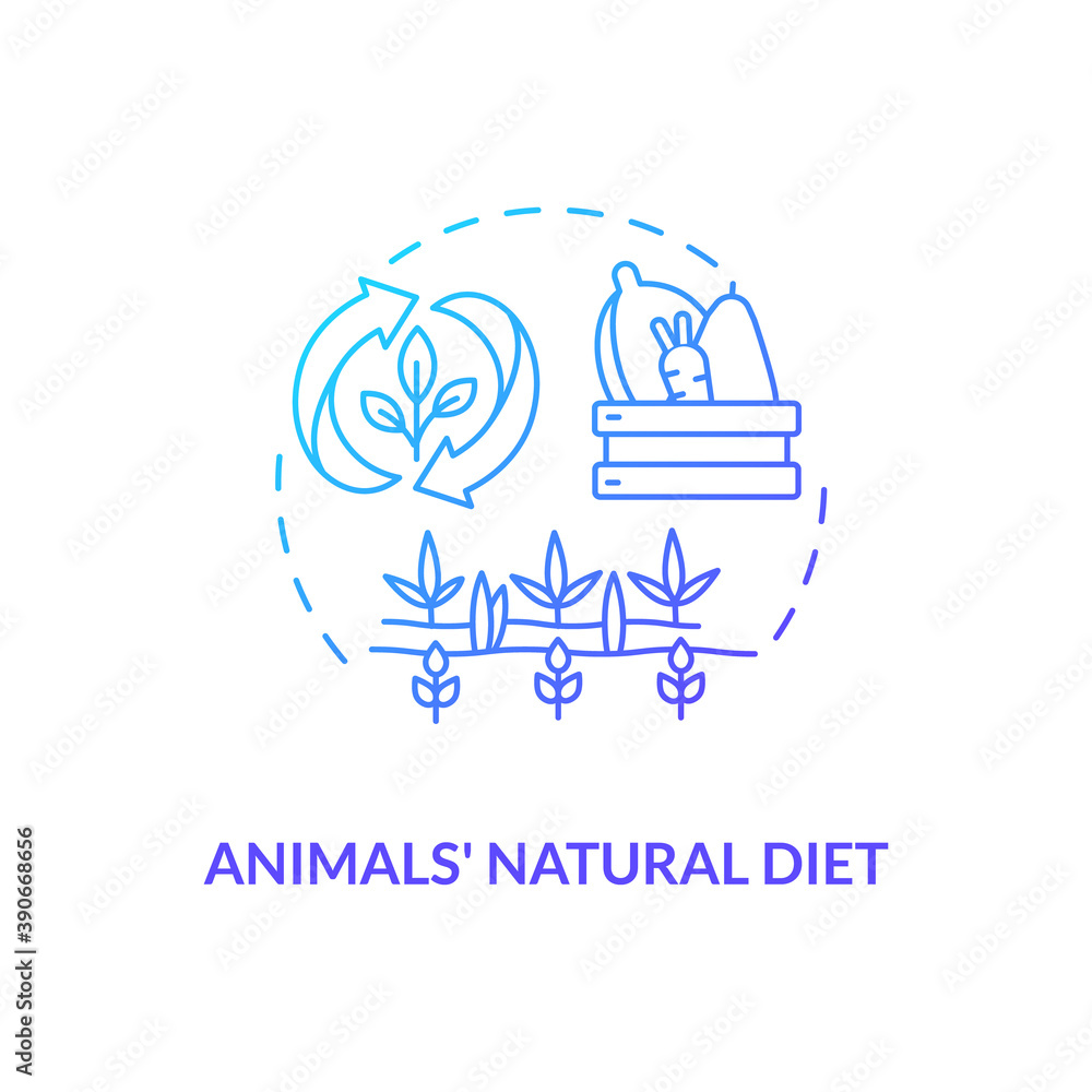 Fototapeta premium Animals natural diet blue gradient concept icon. Grow vegetables on farmland. Agriculture industry and agribusiness idea thin line illustration. Vector isolated outline RGB color drawing