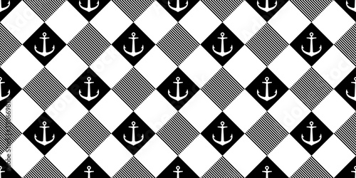 Anchor seamless pattern vector boat checked pirate helm ocean wave sea maritime Nautical scarf isolated repeat wallpaper tile background line doodle design