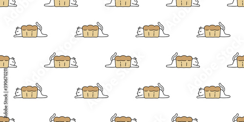 cat seamless pattern kitten bread bakery vector calico cartoon isolated repeat wallpaper tile background character doodle illustration design