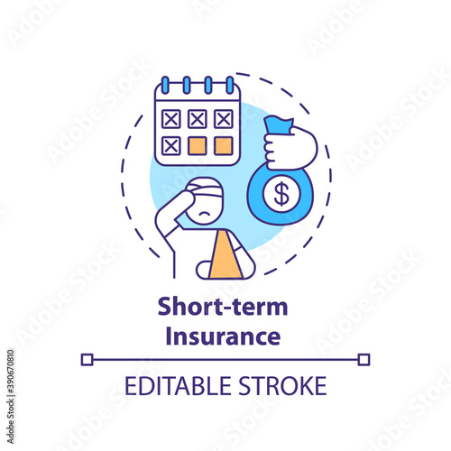 Short term insurance concept icon. Disability insurance types. Health injury during working process idea thin line illustration. Vector isolated outline RGB color drawing. Editable stroke