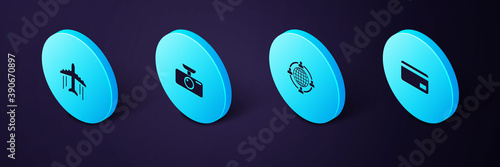 Set Isometric Credit card, Outsourcing concept, Car DVR and Plane icon. Vector.