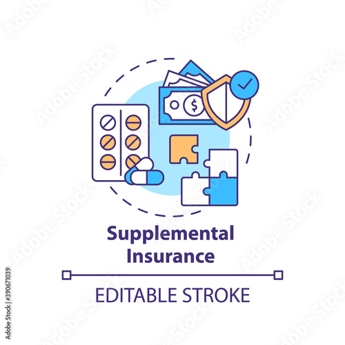 Supplemental insurance concept icon. Disability insurance types. Different money compensation plans idea thin line illustration. Vector isolated outline RGB color drawing. Editable stroke