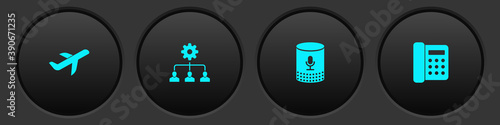 Set Plane, Lead management, Voice assistant and Telephone icon. Vector.