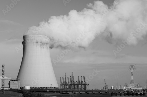 Nuclear power plant black and white