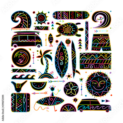 Surfing background. Tribal elements for your design