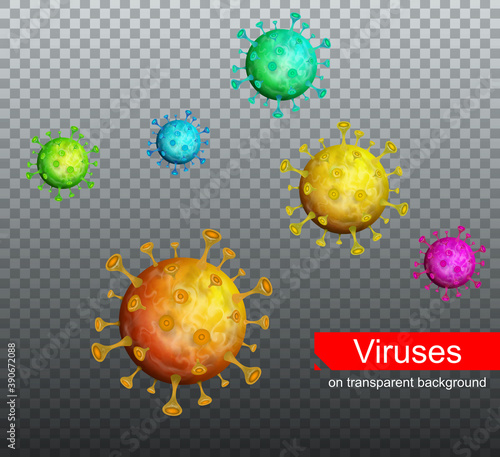 Coronavirus Covid-19 on transparent background. Virus cell 3D Realistic vector illustration