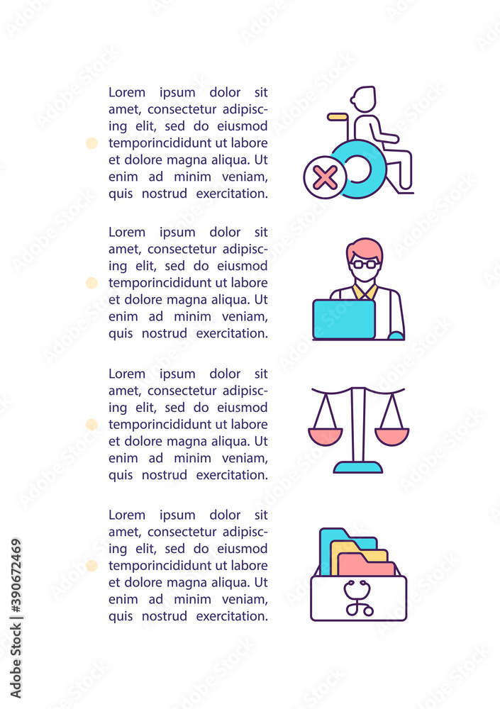 Appealing a disability claim denial concept icon with text. Social security. Appeals process. PPT page vector template. Brochure, magazine, booklet design element with linear illustrations
