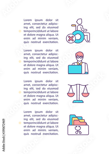 Appealing a disability claim denial concept icon with text. Social security. Appeals process. PPT page vector template. Brochure, magazine, booklet design element with linear illustrations