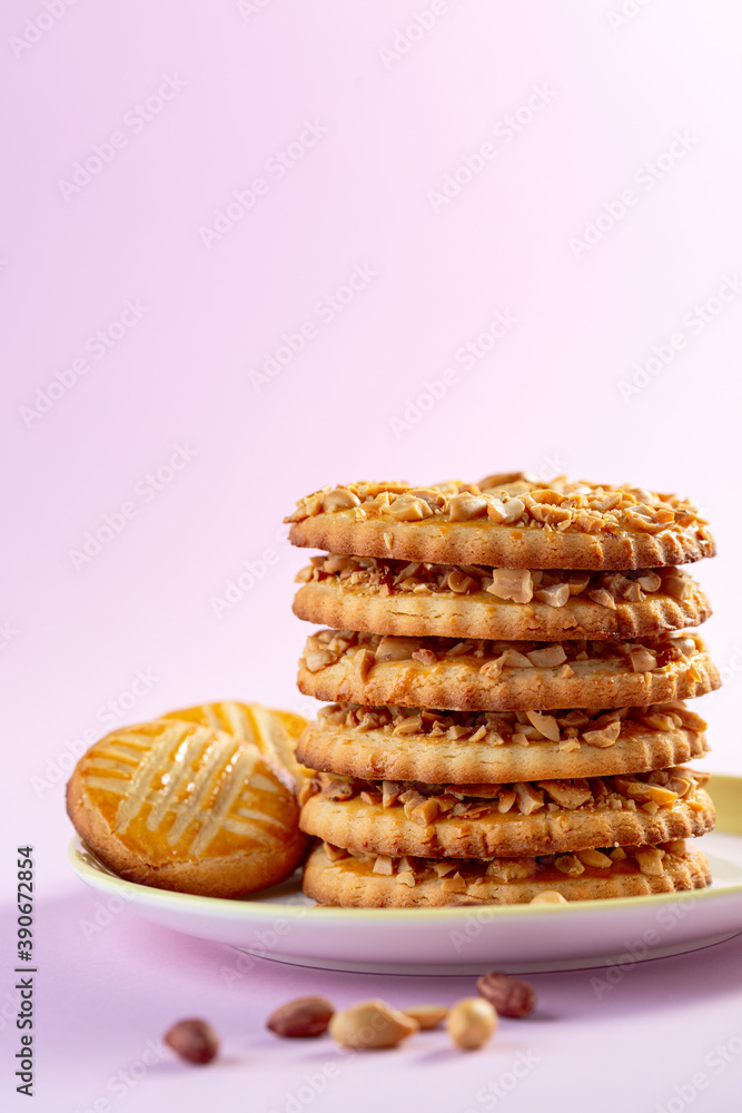 Stack of shortbread cookies in the shape of rings. Stack of shortbread cookies in the shape of rings.
