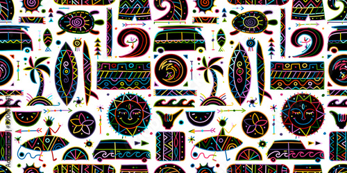 Surfing seamless pattern. Tribal elements for your design