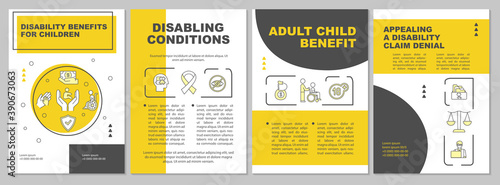 Disabling conditions brochure template. Adult child benefit. Flyer, booklet, leaflet print, cover design with linear icons. Vector layouts for magazines, annual reports, advertising posters