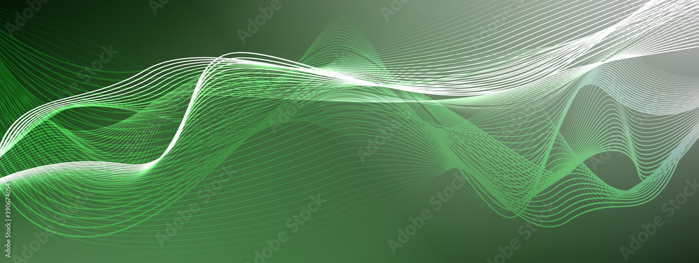 Abstract gray-green background with glowing wavy lines. Illustration. Abstract gray-green background with glowing wavy lines. Illustration.
