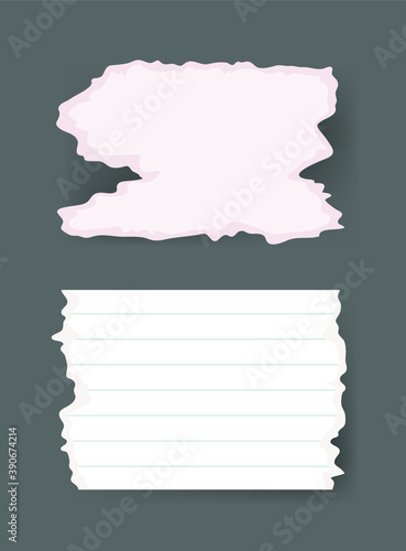 Vector Illustration Clip Art Scraps Papers. Set of Notebook Pieces. Torn Page Isolated Objects