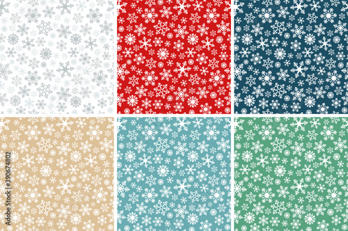 Christmas Winter Snowflake Flat Colors Seamless Pattern Set photo