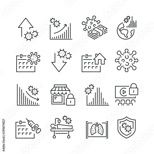 Coronavirus related icons. Editable stroke. Thin vector icon set