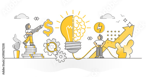 Creativity as solution invention and profit growth monocolor outline concept