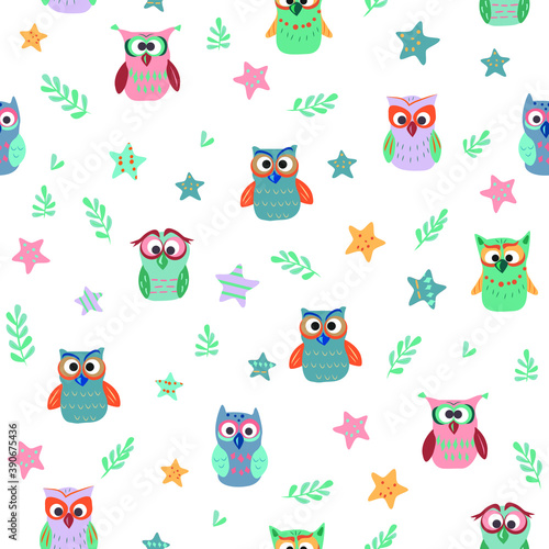 vector seamless pattern with owls and christmas motives. festive patterns for decorating children's clothing and rooms. Patterns for textiles and packaging Scandinavian style