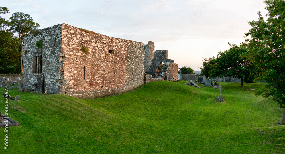 Ancient Celtic Monastic Ruins in Irish Countryside