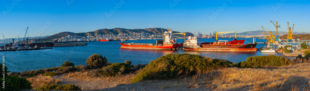 Freighter ships docked in harbor Freighter ships docked in harbor