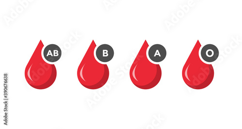 Blood drops with different blood types isolated on white background. Vector stock