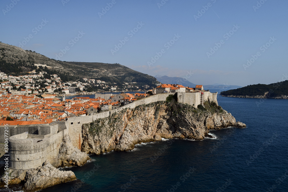 View of Dubrovnik old city and Adriatic sea in a beautiful day.