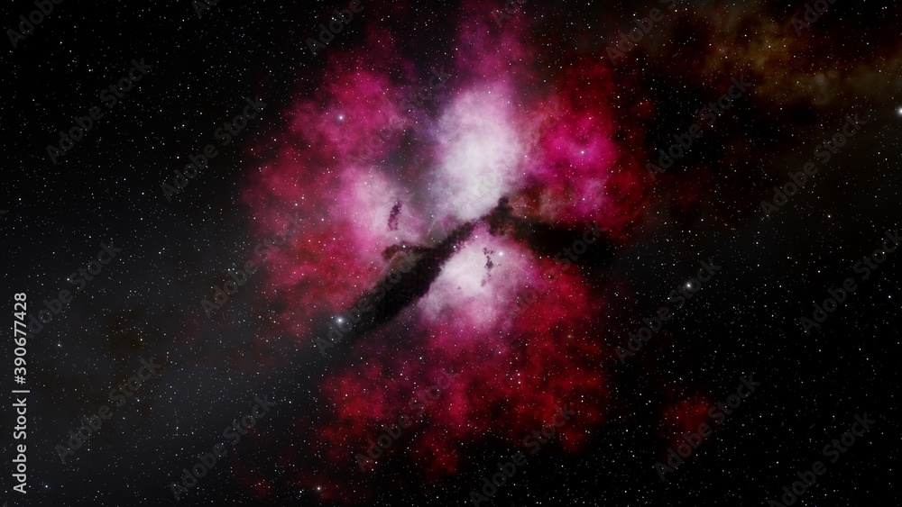 Bright galaxy nebula in cosmos 3d render
