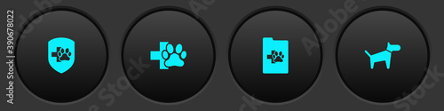 Set Animal health insurance, Veterinary clinic, Clinical record pet and Dog icon. Vector.