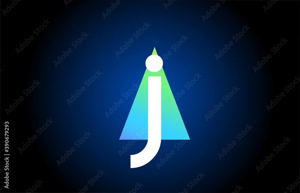 J alphabet letter logo icon for business and company. Simple green blue design with triangle