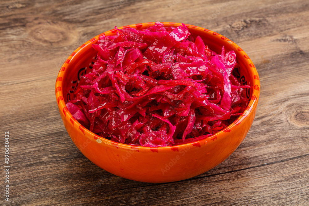 Marinated red cabbage in the bowl Marinated red cabbage in the bowl