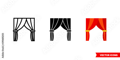 Theatre curtain icon of 3 types color  black and white  outline. Isolated vector sign symbol.