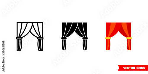 Theatre curtain icon of 3 types color, black and white, outline. Isolated vector sign symbol.