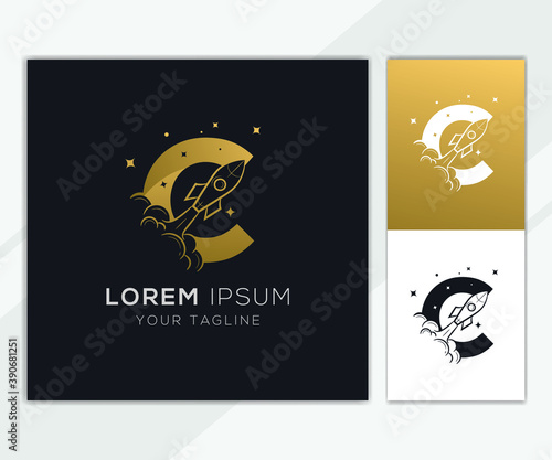Letter C with luxury abstract rocket logo template 