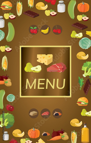 Fruits, vegetables, fats, meat, cereals, dairy products