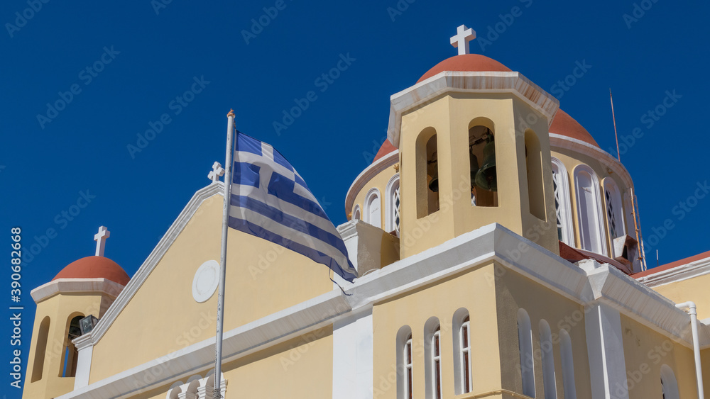 Sitia, Greece - August 13, 2020 - View of the famous Church of Saint Ekaterini (Agia Ekaterini) in Sitia in Greece