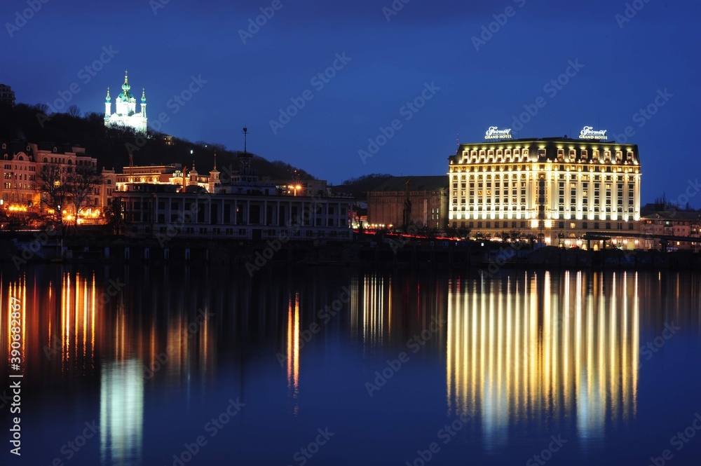The river is the Dnieper, and the city of Kiev at night