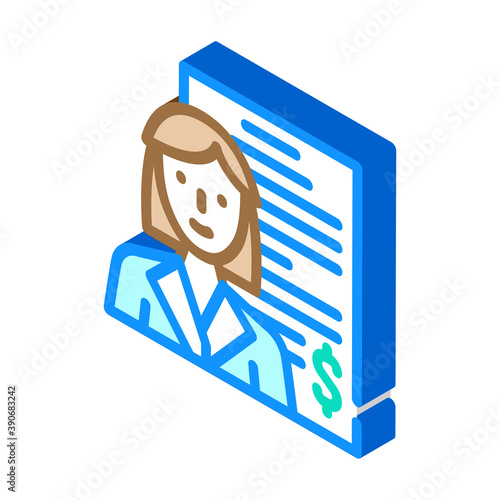 accountant woman job isometric icon vector illustration