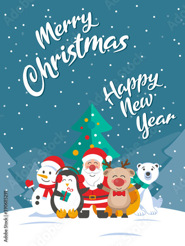 Merry christmas and Happy new year vector greeting card. Vector Illustration