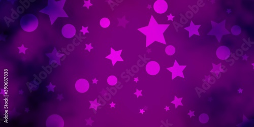 Dark Purple vector backdrop with circles, stars.