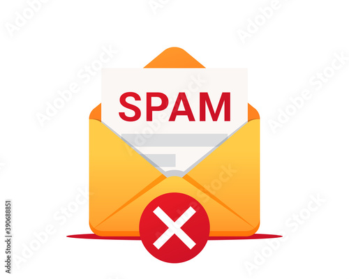 Email SPAM, vector icon. Envelope with spam. Email box hacking, spam warning