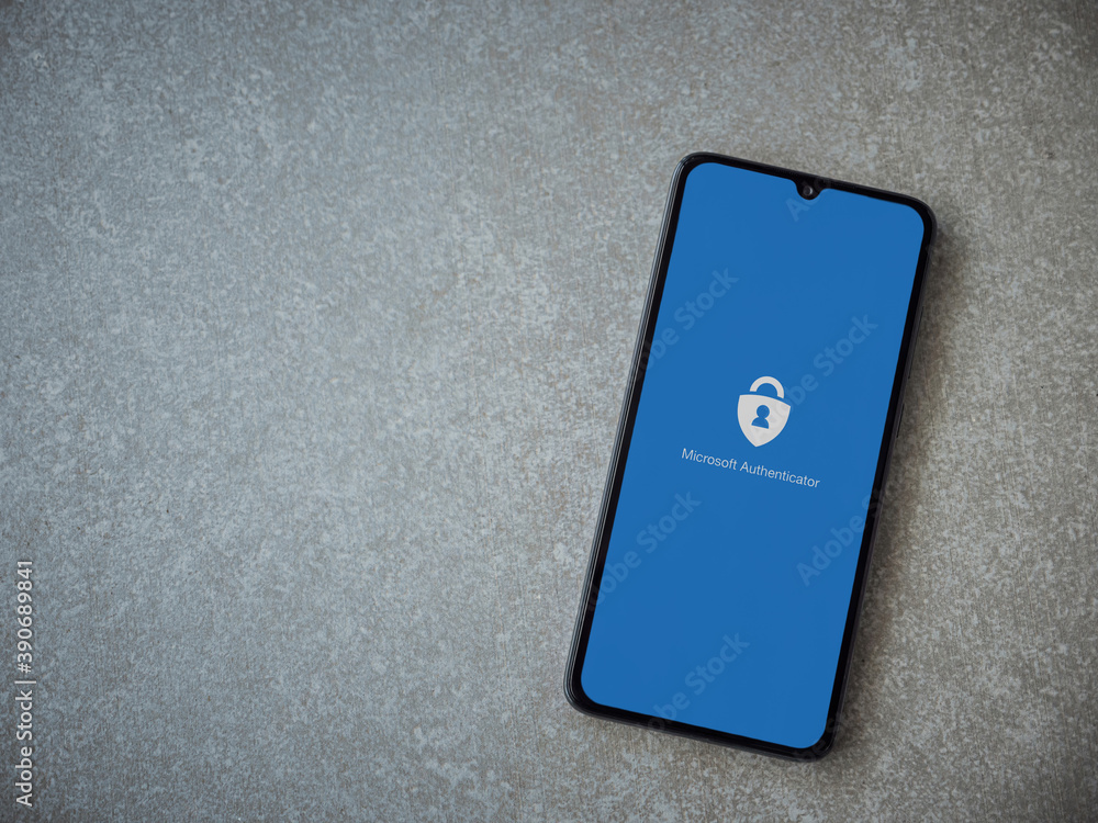 Lod, Israel - July 8, 2020: Microsoft Authenticator app launch screen with  logo on the display of