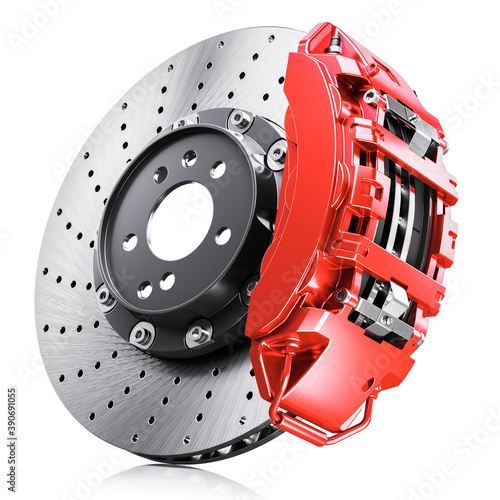 Car brakes, red caliper 3D