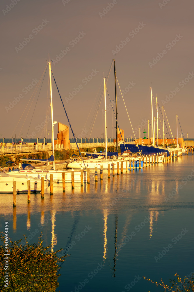 The boats moored in the port of Rimini, Italy