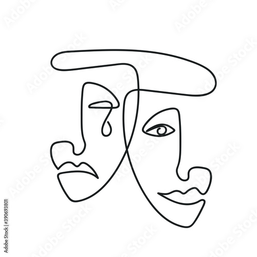 Continuous line, fashion concept, beauty minimalist design for t-shirt, vector illustration