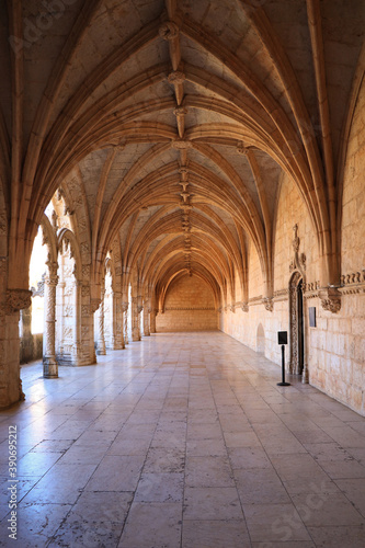 Archway of an old monastery. Cloisters of Jeronimos Monastery. Lisbon Portugal © nvphoto