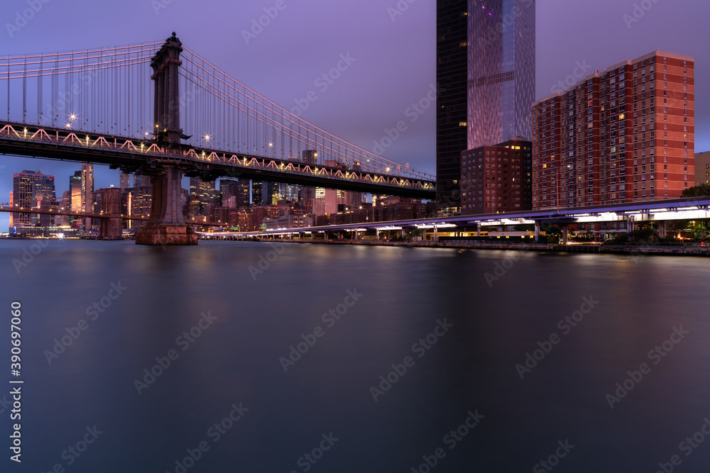 East River view at dawn with a long exposure,