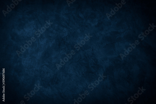 Beautiful Abstract Grunge Decorative Navy Blue Dark Stucco Wall Background. Art Rough Stylized Texture Banner With Space For Text