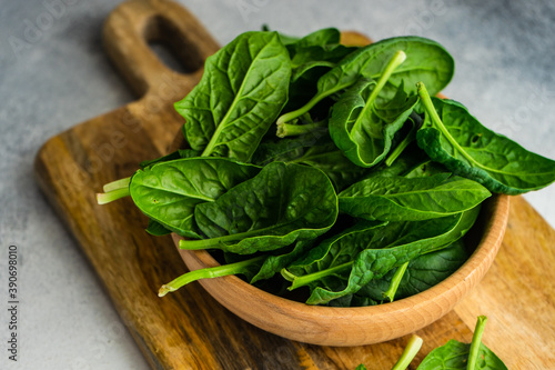 Organic food concept with fresh spinach
