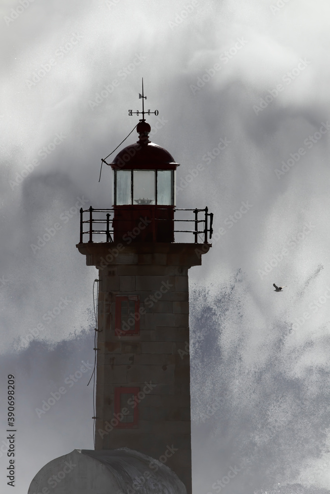 Dramatic dark storm at the old lighthouse