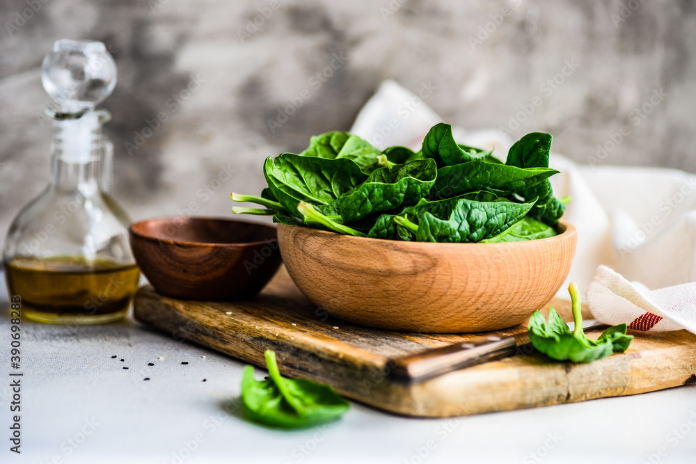 Organic food concept with fresh spinach Organic food concept with fresh spinach