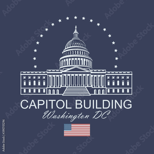 United States Capitol building icon in Washington DC isolated on blue backgrpound